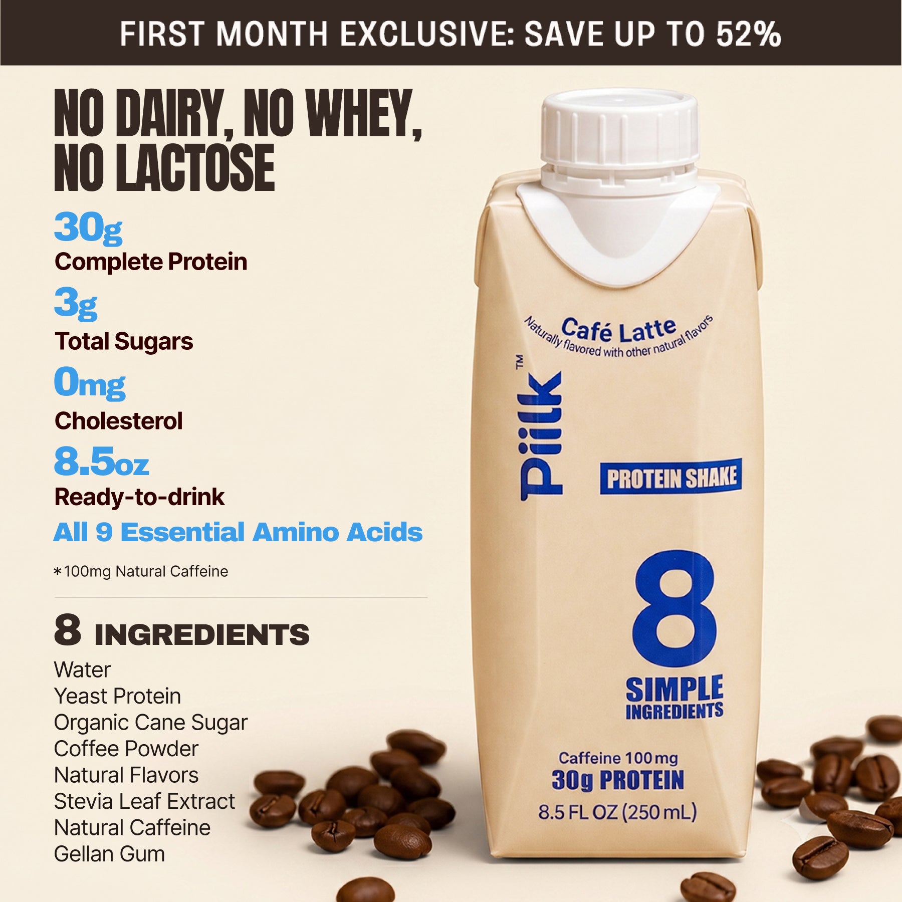 Dairy-Free Café Latte Protein Shake, 30g Complete Protein | PIILK