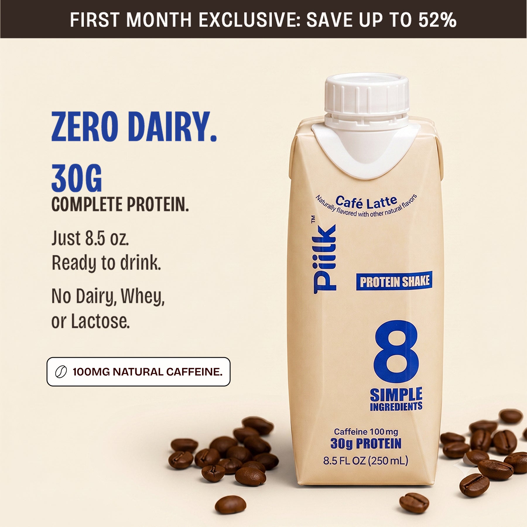 Dairy-Free Café Latte Protein Shake, 30g Complete Protein | PIILK